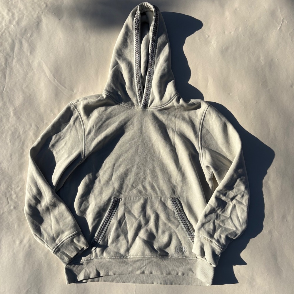UGG Mens Tasman Braid Hoodie Cream Off White Cotton Blend Sweatshirt 1147090 L